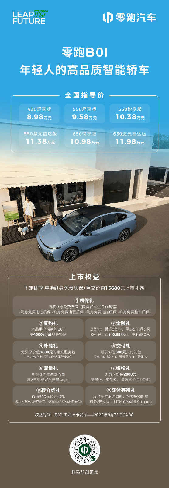 零跑B01正式上市 售价8.98-11.98万元